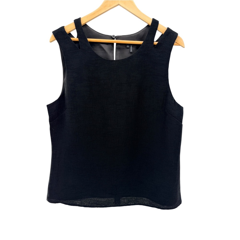 NIC+ZOE Cutout Shoulder Tank Top Large L Black Onyx Textured Ribbed Knit NWT